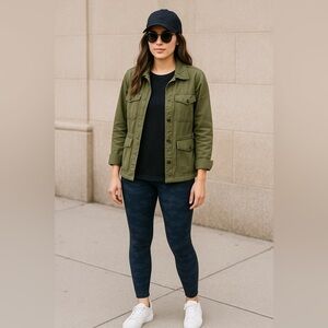 Spanx Look At Me Now Seamless Black Gray Camo Cropped Leggings Sz M 6 8 Hi Rise